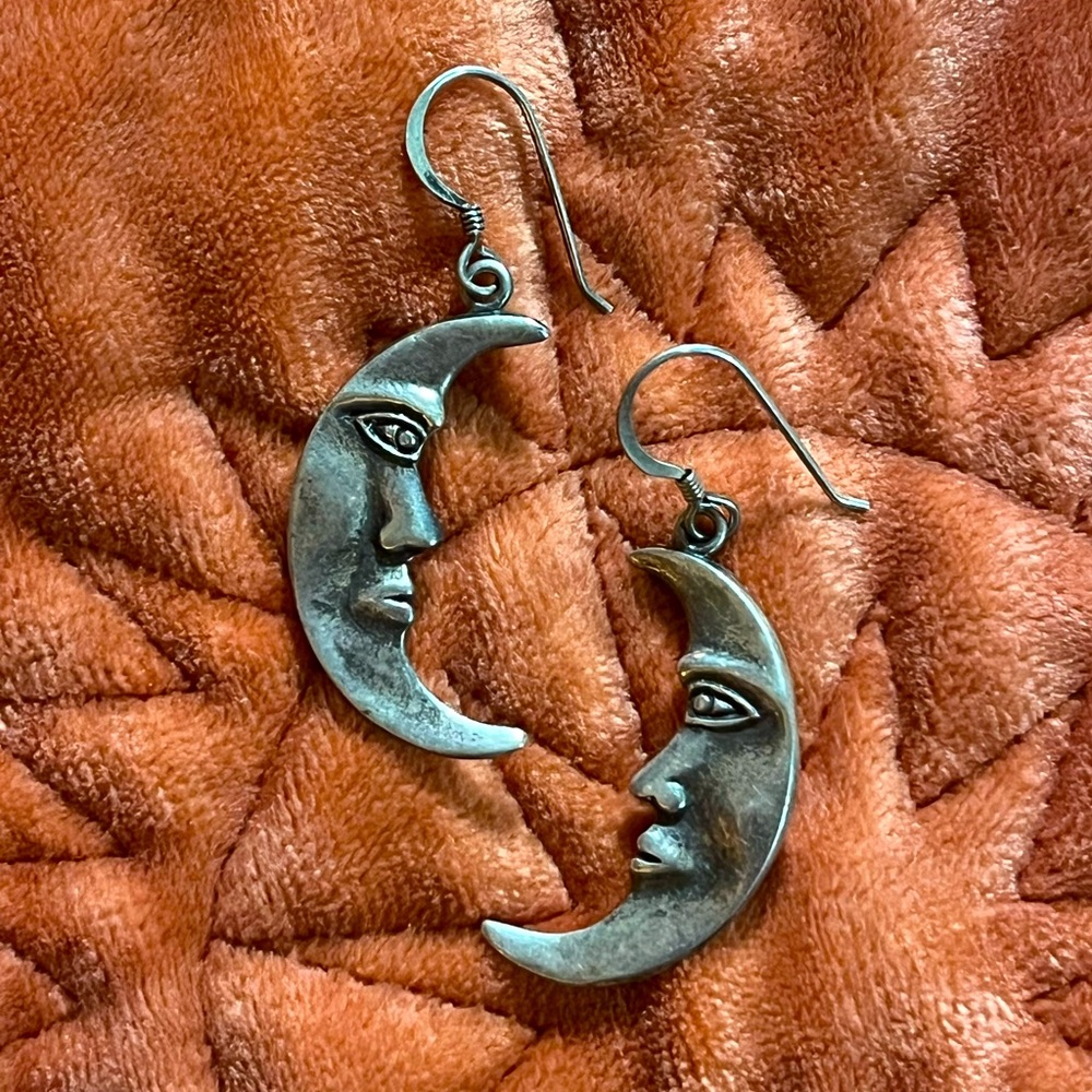 witchy vintage 925 sterling silver marked moon earrings